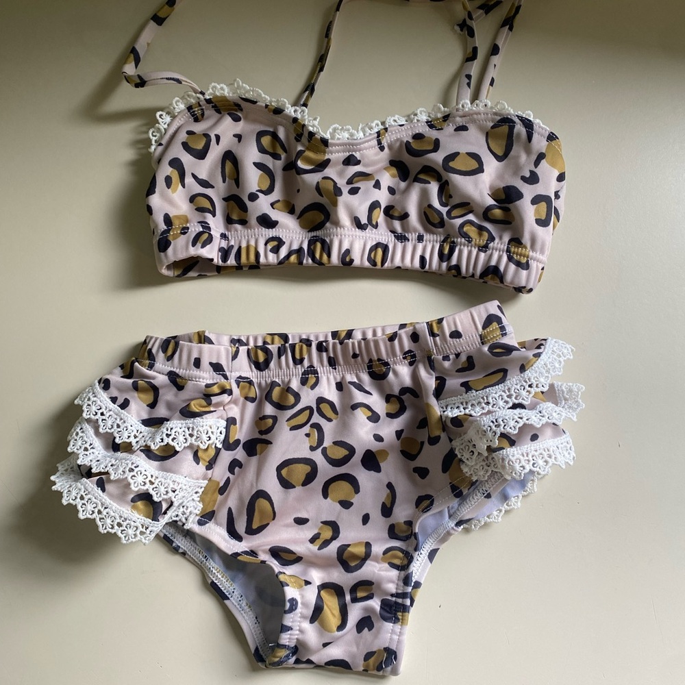 Leopard Print Bikini with Lace Trim